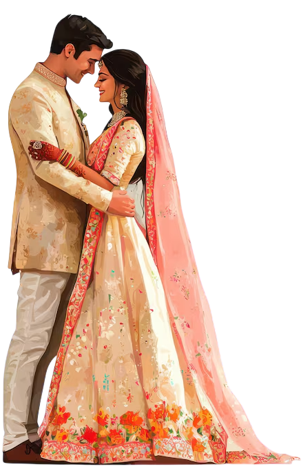 Bride and groom in festive celebration